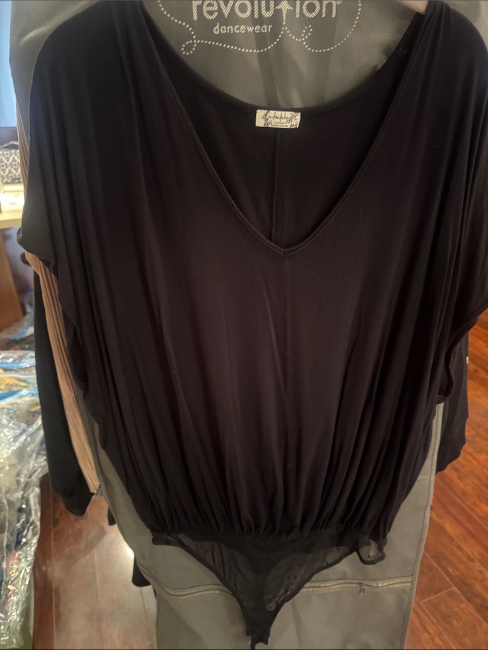 FP Intimately Black Women's V-Neck Bodysuit Oversized